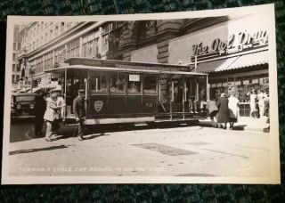 Postcard San Francisco Ca Cable Car Rppc B&w Vintage 30’s Photo Owl Drug Turning