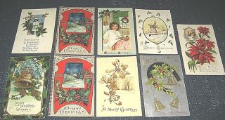 9 Antique Early 1900s Merry Christmas Season Greetings Postcards