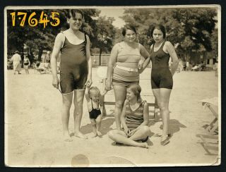 Happy Family Posing On Beach,  Strange Swimsuit,  Rare Vintage Photograph,  1920’s
