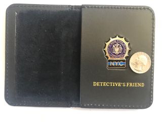 York City Detective Friend Thin Blue Line Mini Pin Leather Wallet Id 1inch