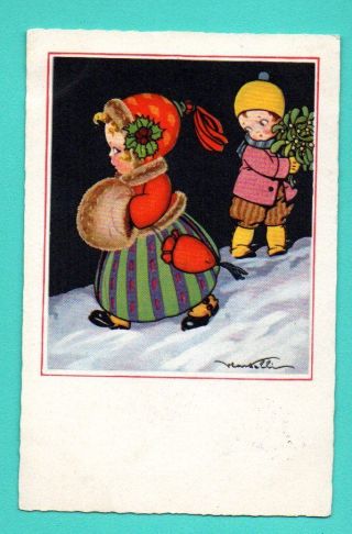 Art Deco Children Vintage Postcard 663