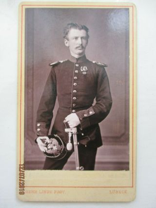 Cdv Military Prussian Officer In Uniform Pickelhaube Helmet By H.  Linde Lubeck