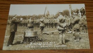 1916 Real Photo Postcard World War I Colors Presented To 187 Battalion Soldiers