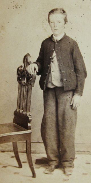 Antique Cw Era Cdv Photo Boy Wearing Sack Coat Hagerstown Md Tax Stamp On Verso