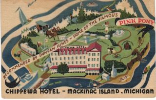 Postcard Mi Mackinac Island Chippewa Hotel Home Of The Famous Pink Pony