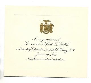 1919 Engraved Invitation To Inauguration Of Al Smith For Governor Of York