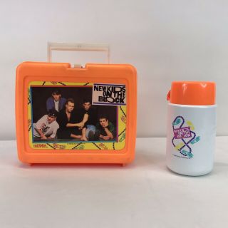 Vtg 1990 Kids On The Block Orange Lunch Box With Thermos