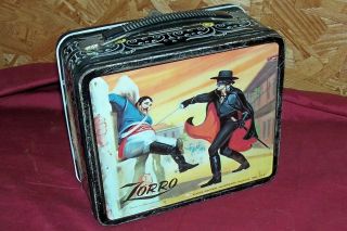 Old Zorro Walt Disney Metal Lunchbox Lunch Box Pail Vintage Kids Cowboy Western