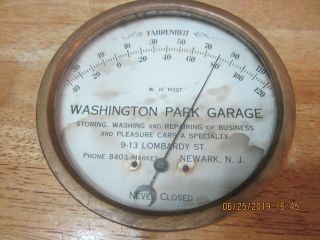 Vintage Advertising Thermometer W.  H.  Post Washington Park Garage 9 - 13 Lombary St