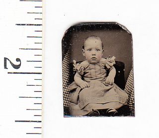 Civil War Era Miniature Gem Tintype Photo Little Boy W/dress.  646s