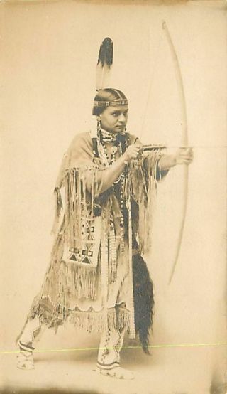 Man Dressed As Indian With Bow & Arrow; Early C.  1903 Real Photo Postcard