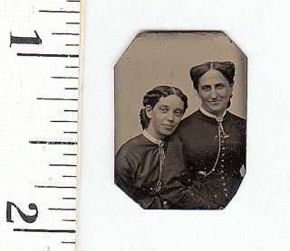 Civil War Era Miniature Gem Tintype Photo.  2 Pretty Women.  523w
