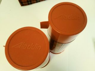 Vtg.  Aladdin Plaid Picnic Set Red Food Box W/2 Plaid Thermos 3