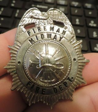 Obsolete Midway Illinois Il 2 " Fireman Hat Badge Pekin Tazewell County