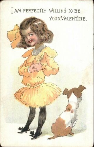 Buster Brown - Mary In Yellow Dress Tuck Valentine C1910 Postcard Outcault