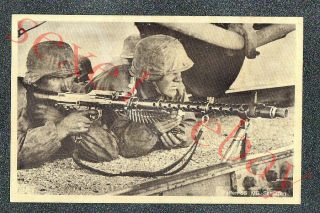 German Waffen Ss Soldier W Mg - 34 - Circa 1940 Printed Postcard Grade 5