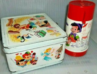 RARE 1971 Pinocchio Metal Lunch Box & Glass Thermos Walt Disney Movie Lunchbox 3