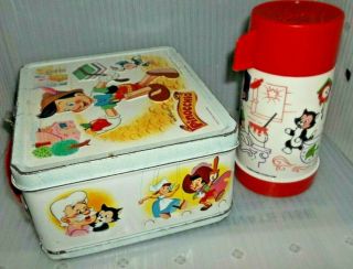 RARE 1971 Pinocchio Metal Lunch Box & Glass Thermos Walt Disney Movie Lunchbox 4