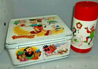 RARE 1971 Pinocchio Metal Lunch Box & Glass Thermos Walt Disney Movie Lunchbox 5