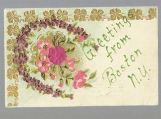 Pk43548:postcard - Vintage Flower Greetings From Boston,  York