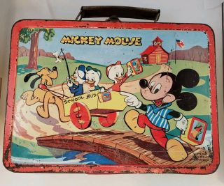 1954 Disney Mickey Mouse Donald Duck Metal Lunch Box - Vintage