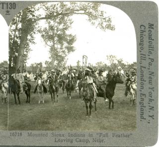 Mounted Sioux Indians In Full Feather,  Nebraska - - Keystone T130 Of 600 Card Set