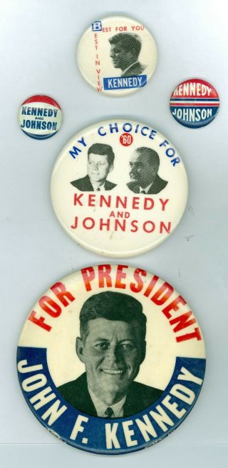 5 Vintage 1960 John F.  Kennedy Political Campaign Pinback Buttons Best In View