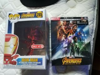 Funko Pop Marvel Avengers Infinity War Red Chrome Iron Man & 4k Movie Target Set