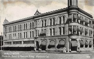 Postcard Ca Modesto Bank And Masonic Building California Circa 1910
