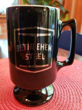 Vintage Bethlehem Steel Black Ceramic Pedestal Mug Cup 1950s 1960s