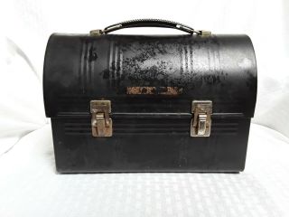 Vintage Aladdin Industry Black Metal Lunch Pail Box Dome Top