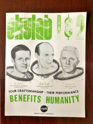 1972 Nasa Manned Flight Awareness Skylab 1 & 2 Poster - - Conrad Kerwin Weitz