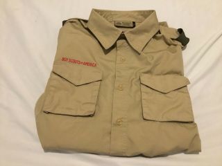 Mens Boy Scouts Bsa Beige Uniform Shirt Short Sleeve No Patches M Medium