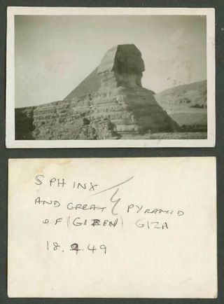 Egypt Sept 1949 Old Small Real Photo Card Cairo Sphinx And Great Pyramid Of Giza