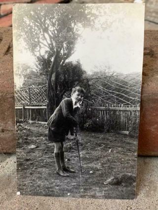 Antique Rppc Real Photo Postcard Young Boy Playing Golf