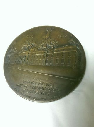 1921 Brass Plaque Paperweight Of Hartford Fire Insurance Home Office