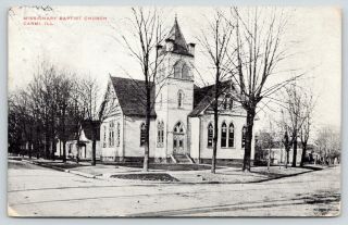 Carmi Illinois Missionary Baptist Church Houses Down Street Both Sides 1912 B&w