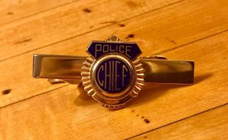 Authentic Police Chief Tie Bar Clip Clasp Gold - Tone Navy - Blue Badge Uniform