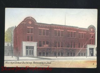 Rensselaer Indiana High School Building Antique Vintage Postcard Fostoria Ohio