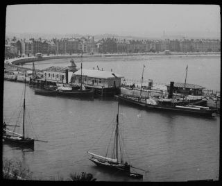 Antique Magic Lantern Slide Paddle Steamers In Weymouth Bay C1910 Old Photo