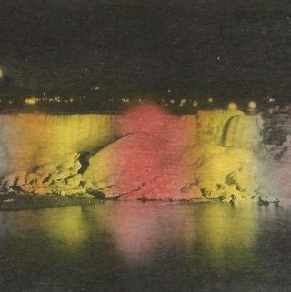Postcard American Falls Illuminated At Night Niagara Falls Canada Ontario
