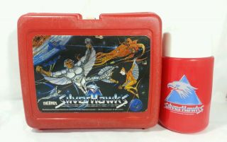 Vintage Thermos Silverhawks Red Plastic Lunch Box With Thermos 1986