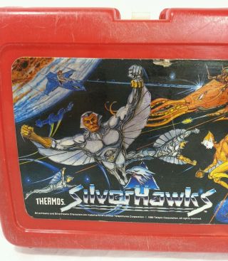 Vintage Thermos SILVERHAWKS Red Plastic Lunch Box With Thermos 1986 4
