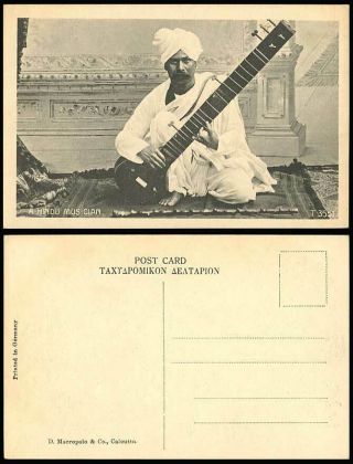 India Old Postcard A Native Hindu Musician Man & Musical Instrument Sitar Music