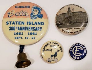 (4) Vintage Staten Island Pinbacks St.  Louis Academy,  Barrett Park Zoo,  Belle &