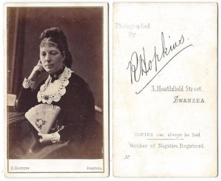 Cdv Lady With Decorated Fan Carte De Visite By Hopkins Of Swansea