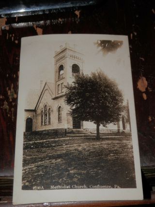 Confluence Pa - Rare 1911 Real - Photo Rppc Postcard - Methodist Church - Somerset