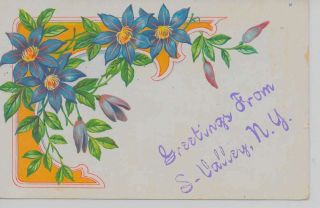 South Valley York Greetings From Blue Flowers Antique Pc Z19877