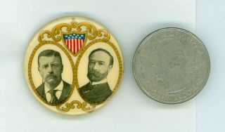Vintage 1904 President T.  Roosevelt Fairbanks Political Shield Pinback Button