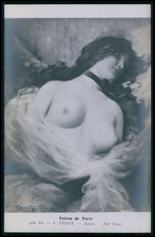 Art Albert Penot Nude Woman Siesta Sleep 1910s Salon De Paris Postcard